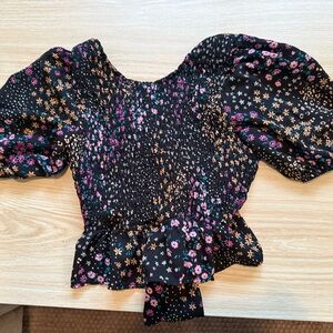 Franki Girls Floral Black Puff Sleeve Top